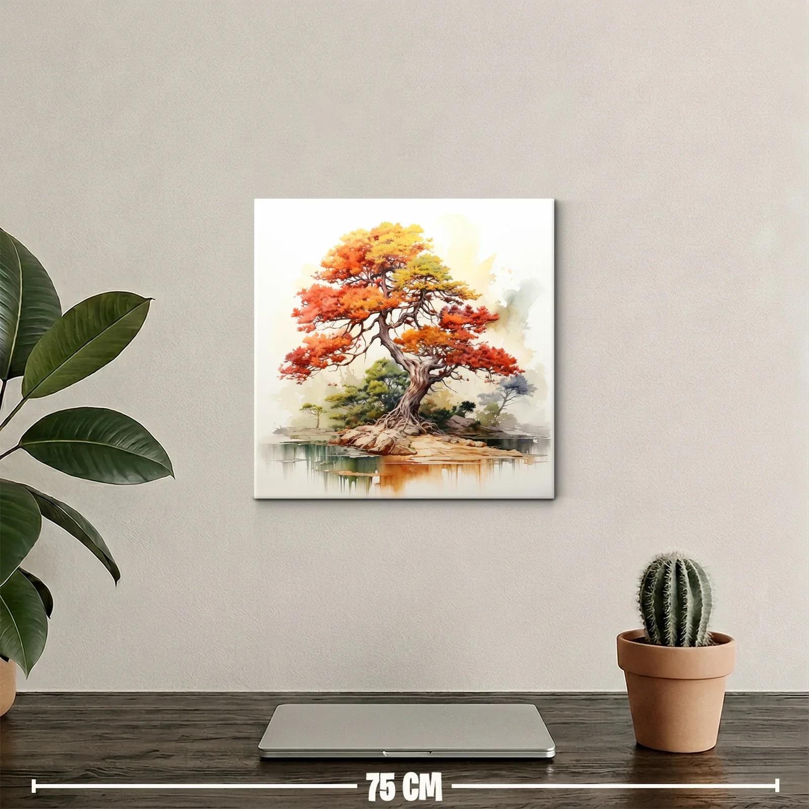 Árbol con tonos otoñales vibrantes sobre paisaje sereno — miniatura 2