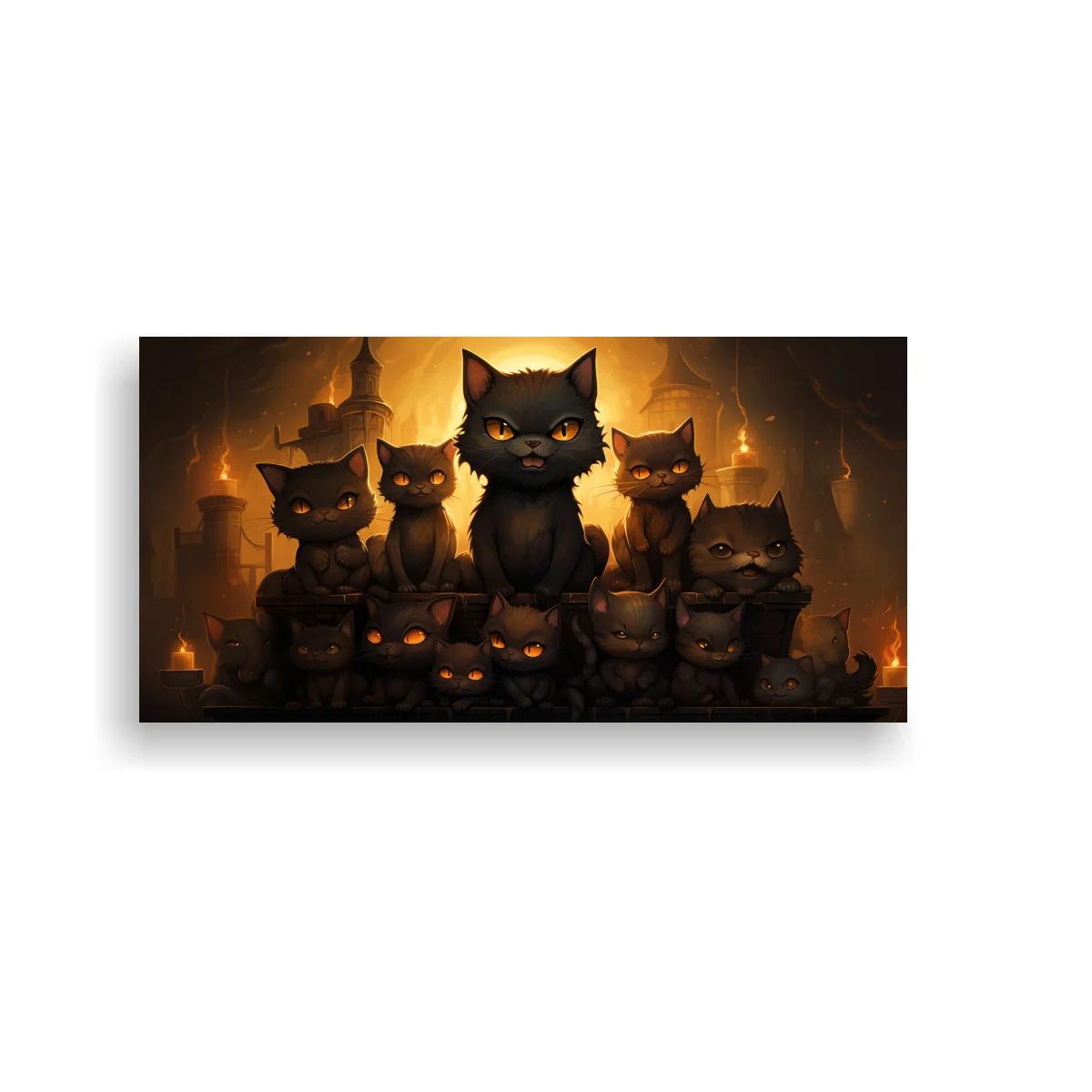 Cuadro grupo de gatos negros de ojos brillantes