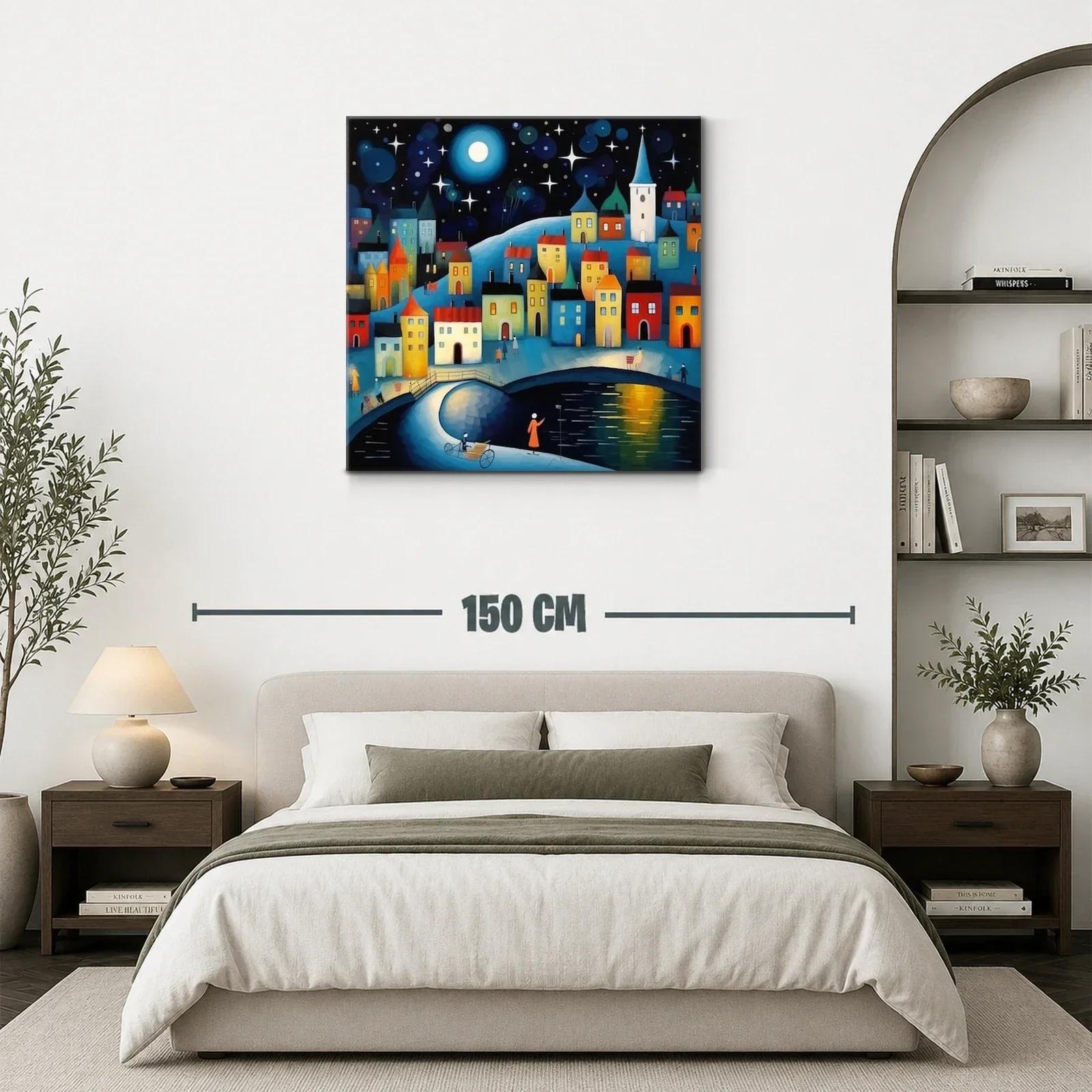 Pueblo iluminado bajo un cielo estrellado con luna llena — miniatura 3
