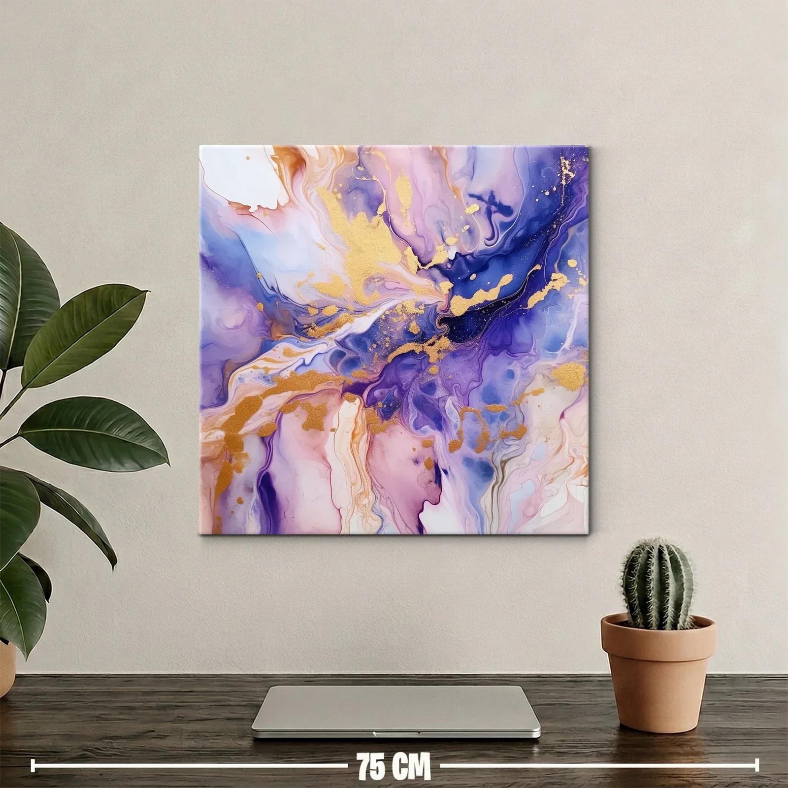 Cuadro abstracto en tonos violetas y dorados vibrantes — miniatura 2