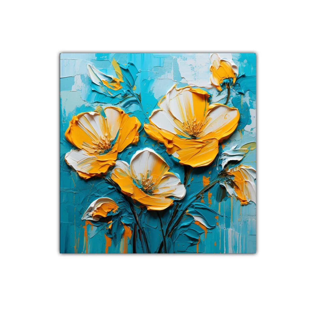 Flores vibrantes en tonos amarillos y azules equilibrados — imagen principal