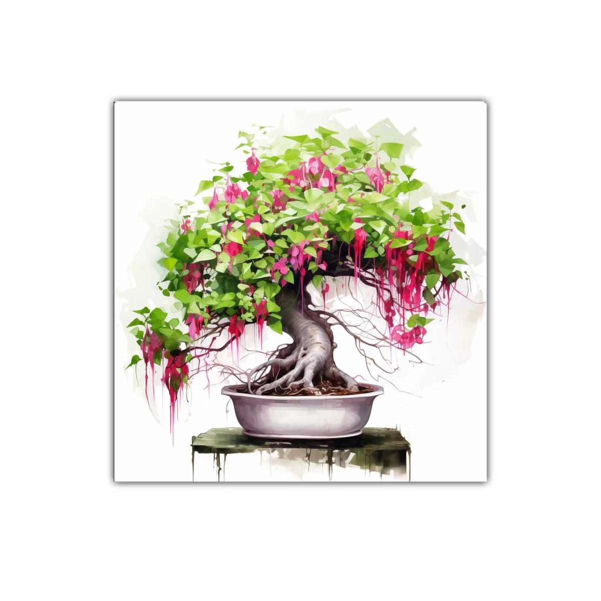 Bonsái con flores rosas y follaje verde vibrante — miniatura 1