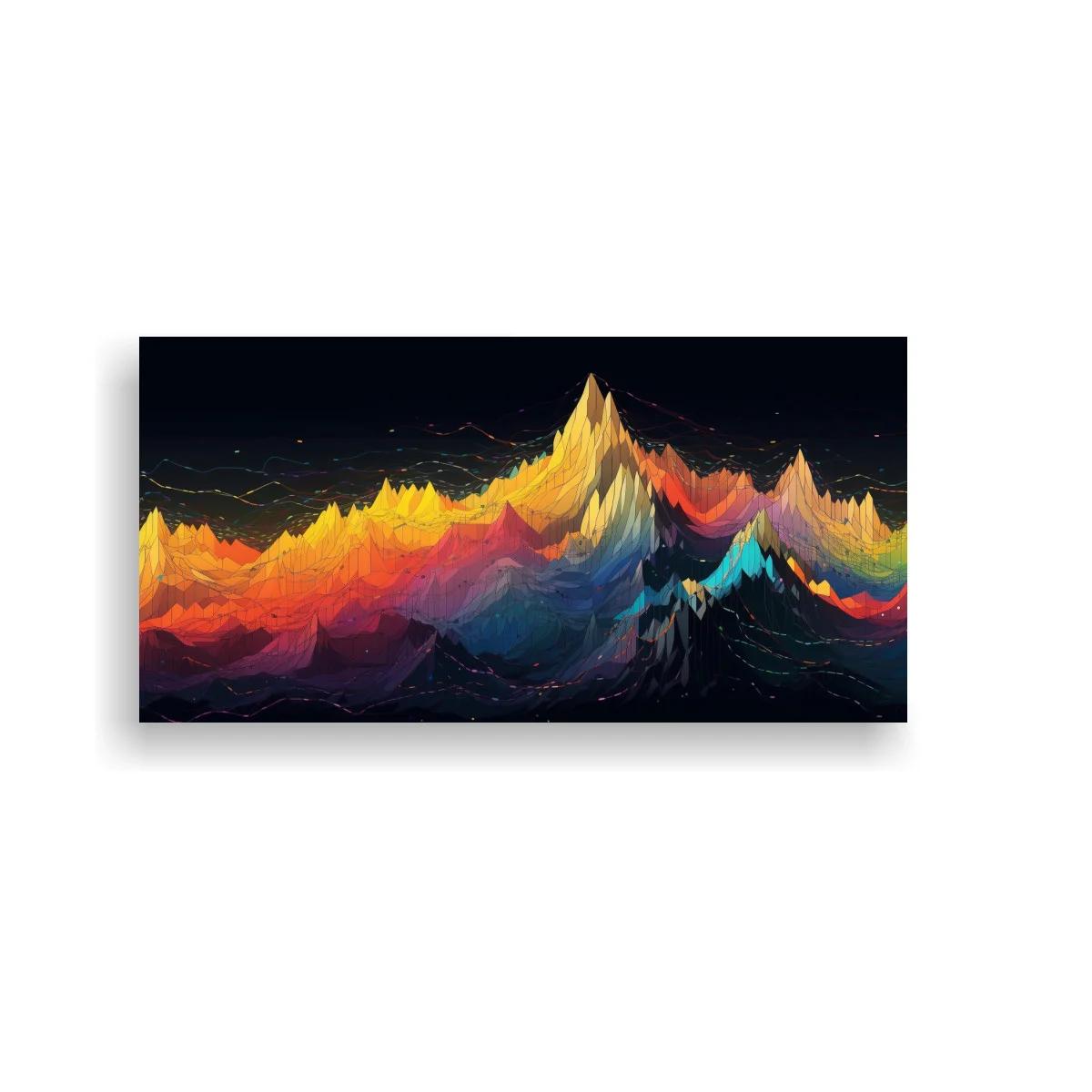 Cuadro cordillera de montañas con laderas en menta y coral