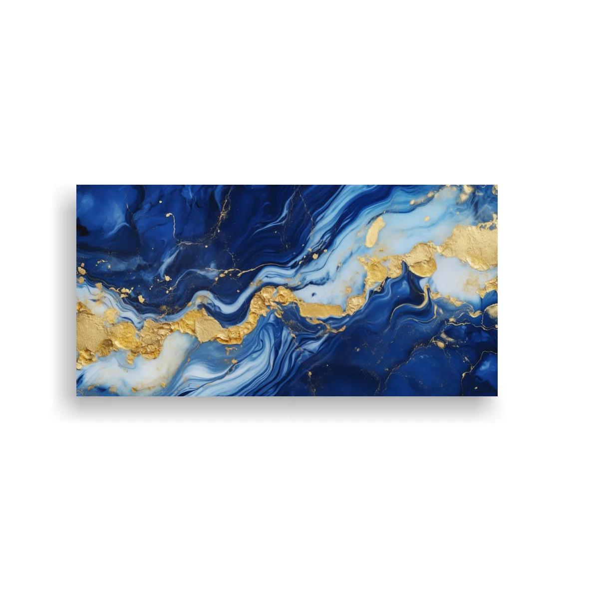 Cuadro mármol líquido azul y dorado con franjas onduladas — imagen principal