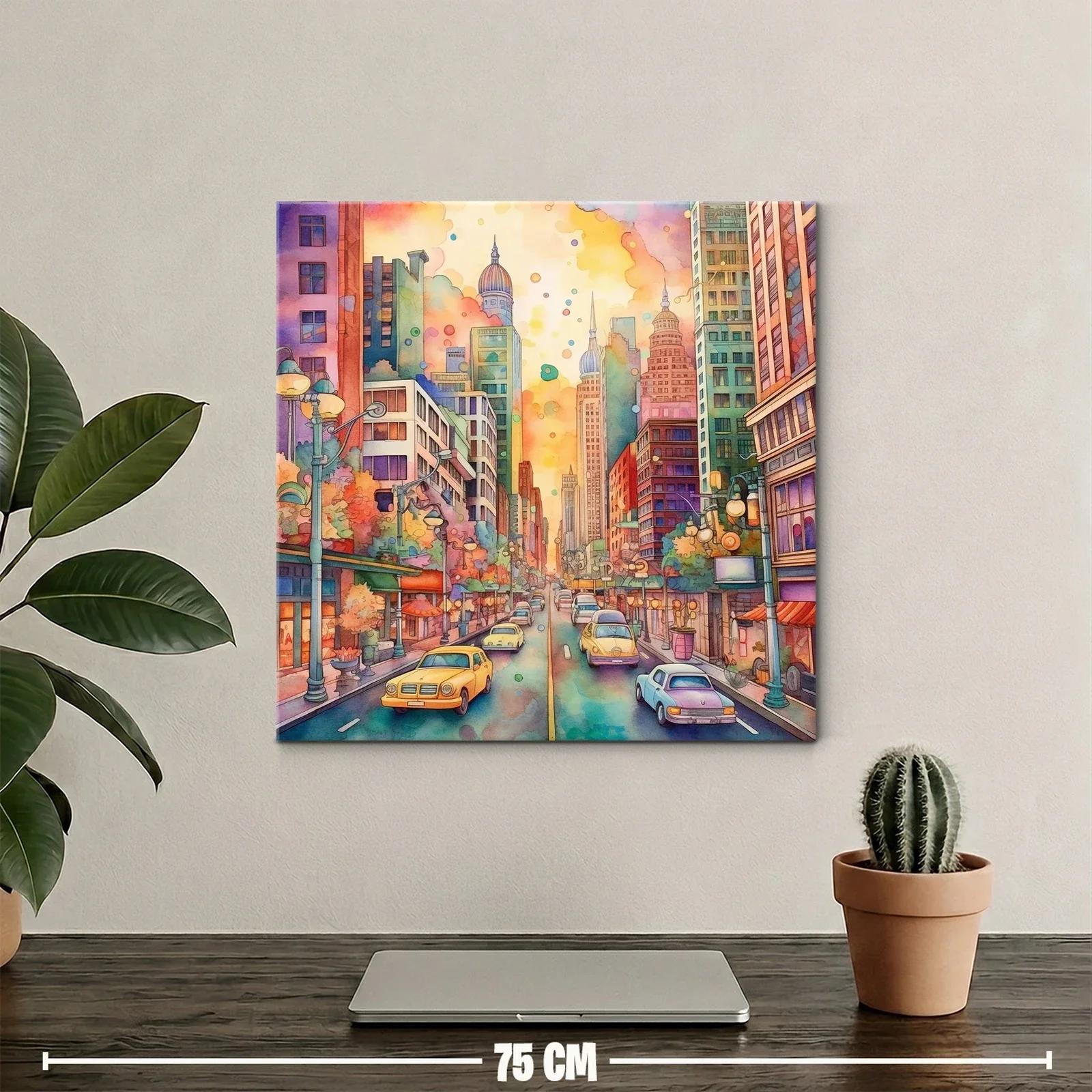 Paisaje urbano vibrante con coches clásicos y luces cálidas — miniatura 2