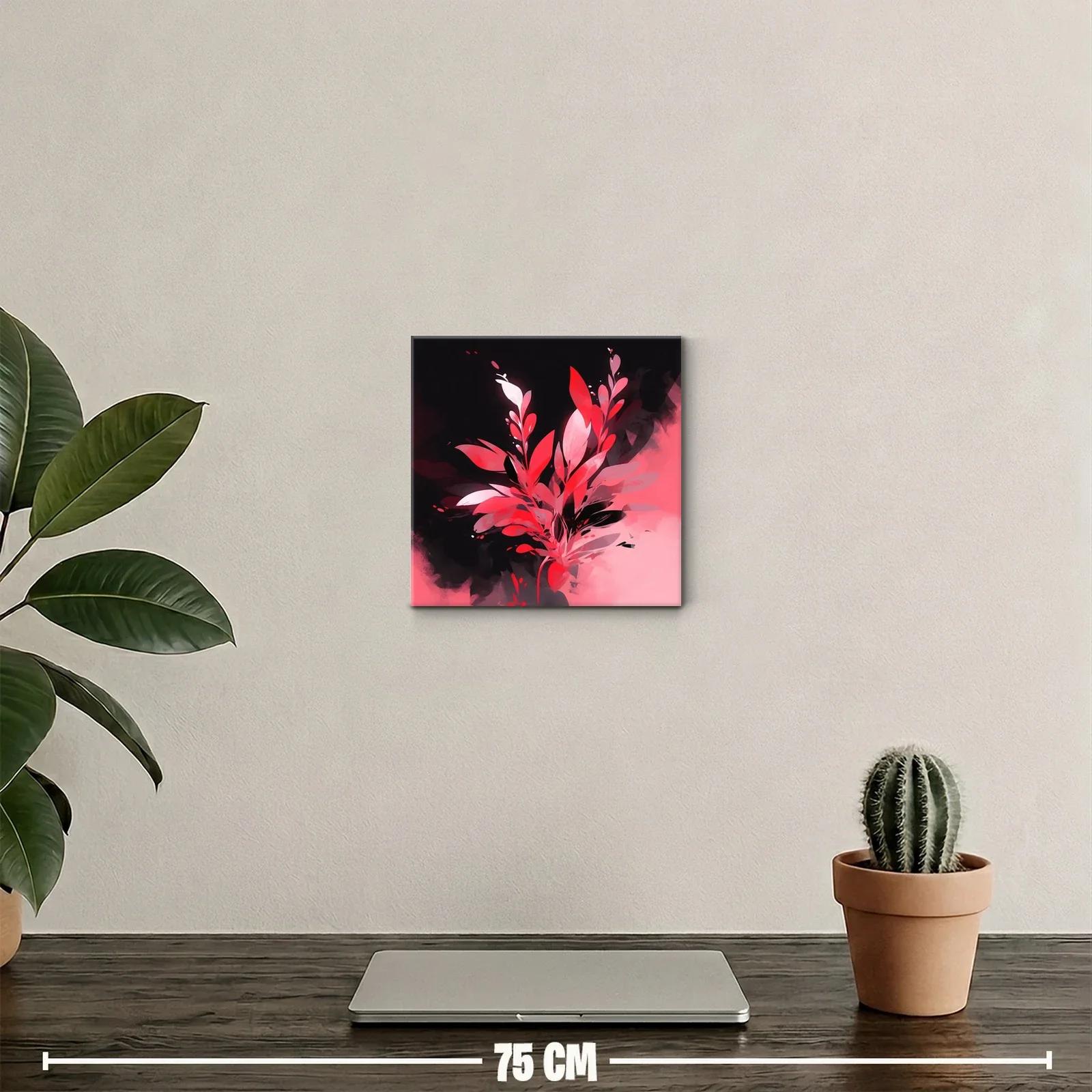 Cuadro decorativo con hojas abstractas en tonos rojos y rosas — miniatura 2