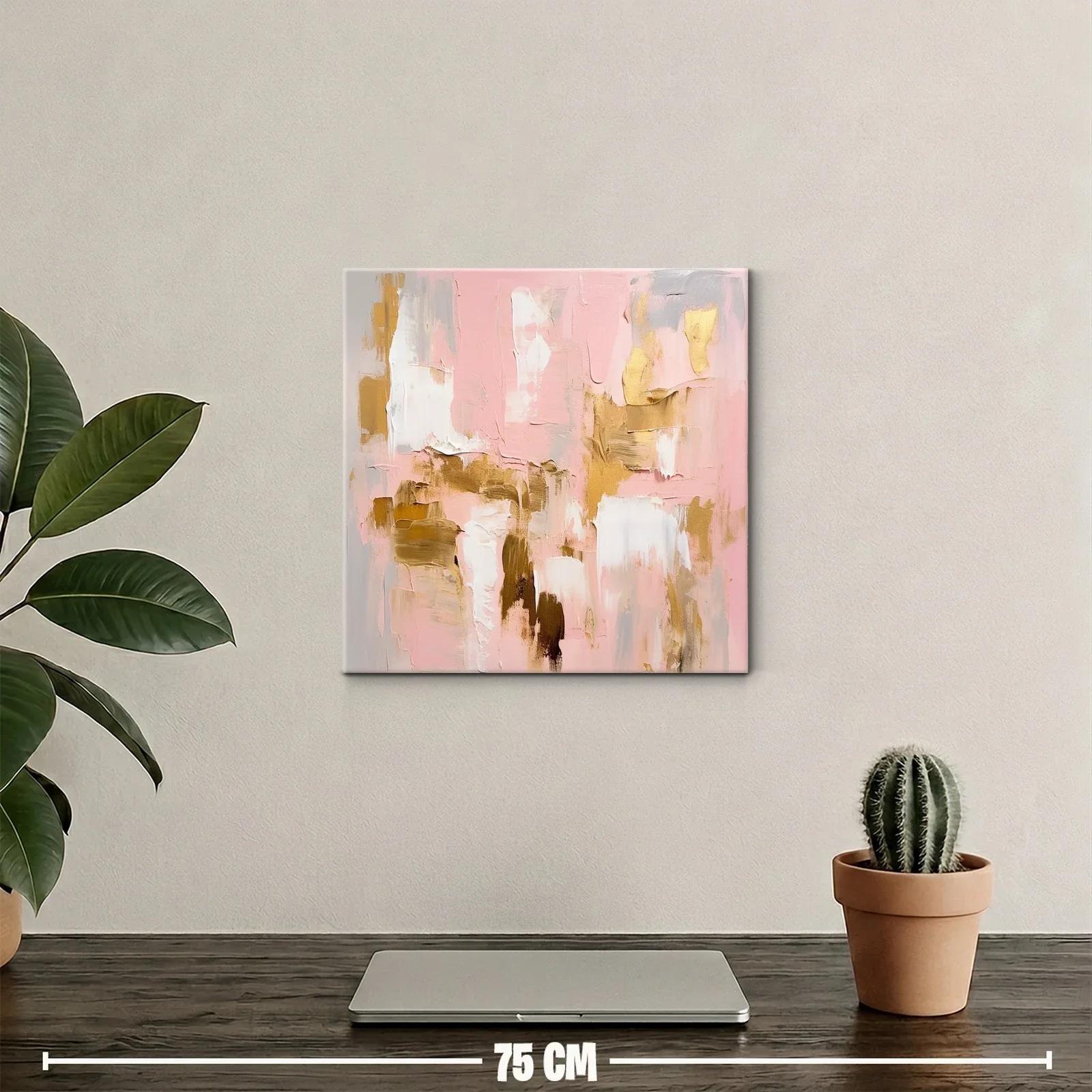 Arte abstracto en tonos rosa y dorado para un ambiente elegante — miniatura 2