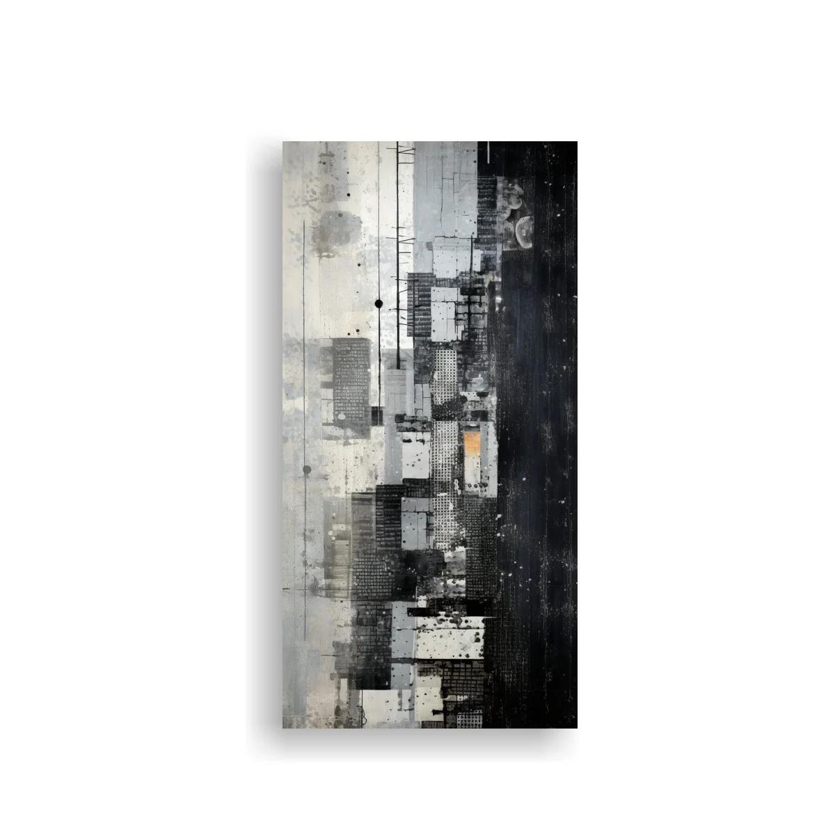 Cuadro skyline urbano abstracto con franjas desgastadas