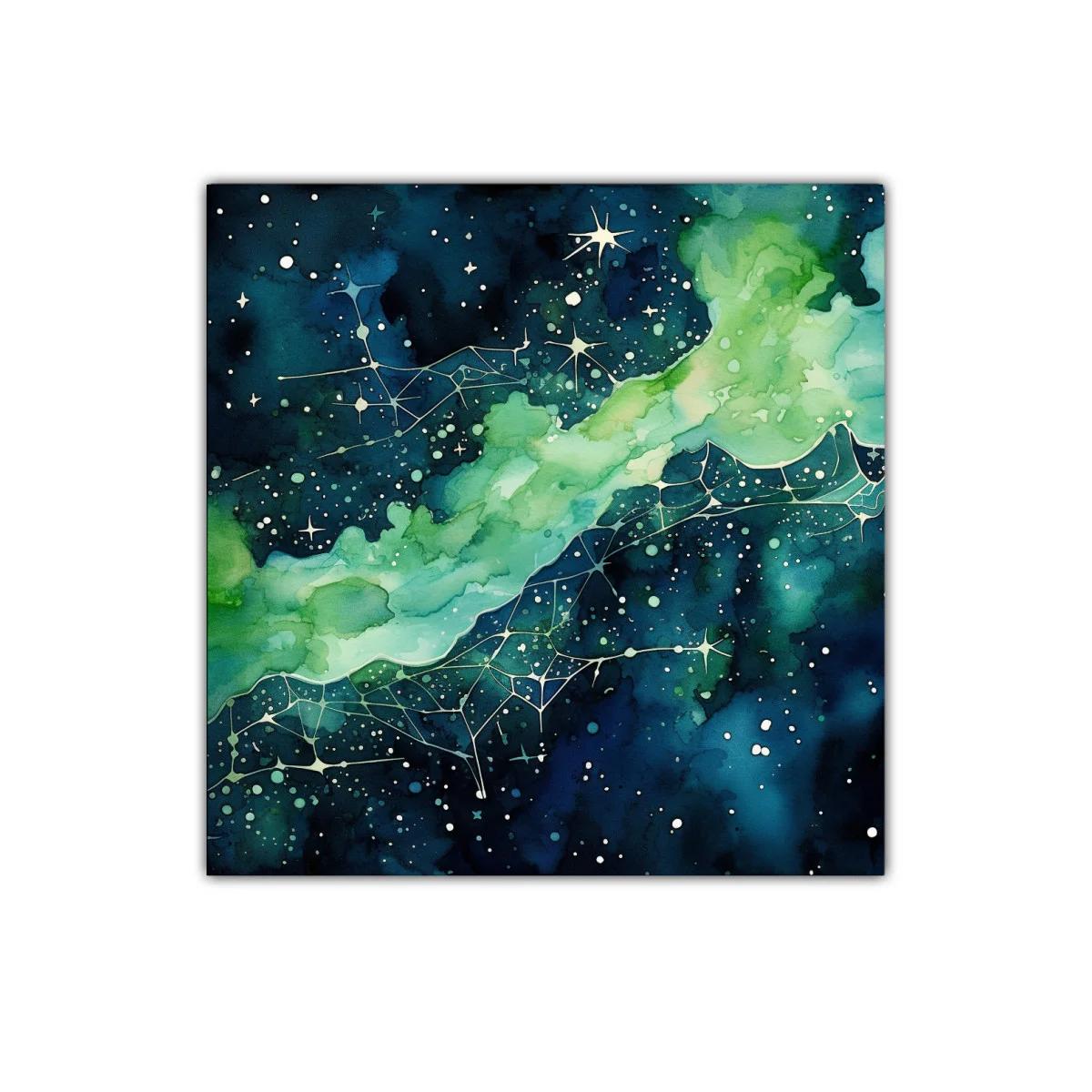 Cuadro abstracto con galaxia en tonos azules y verdes — imagen principal