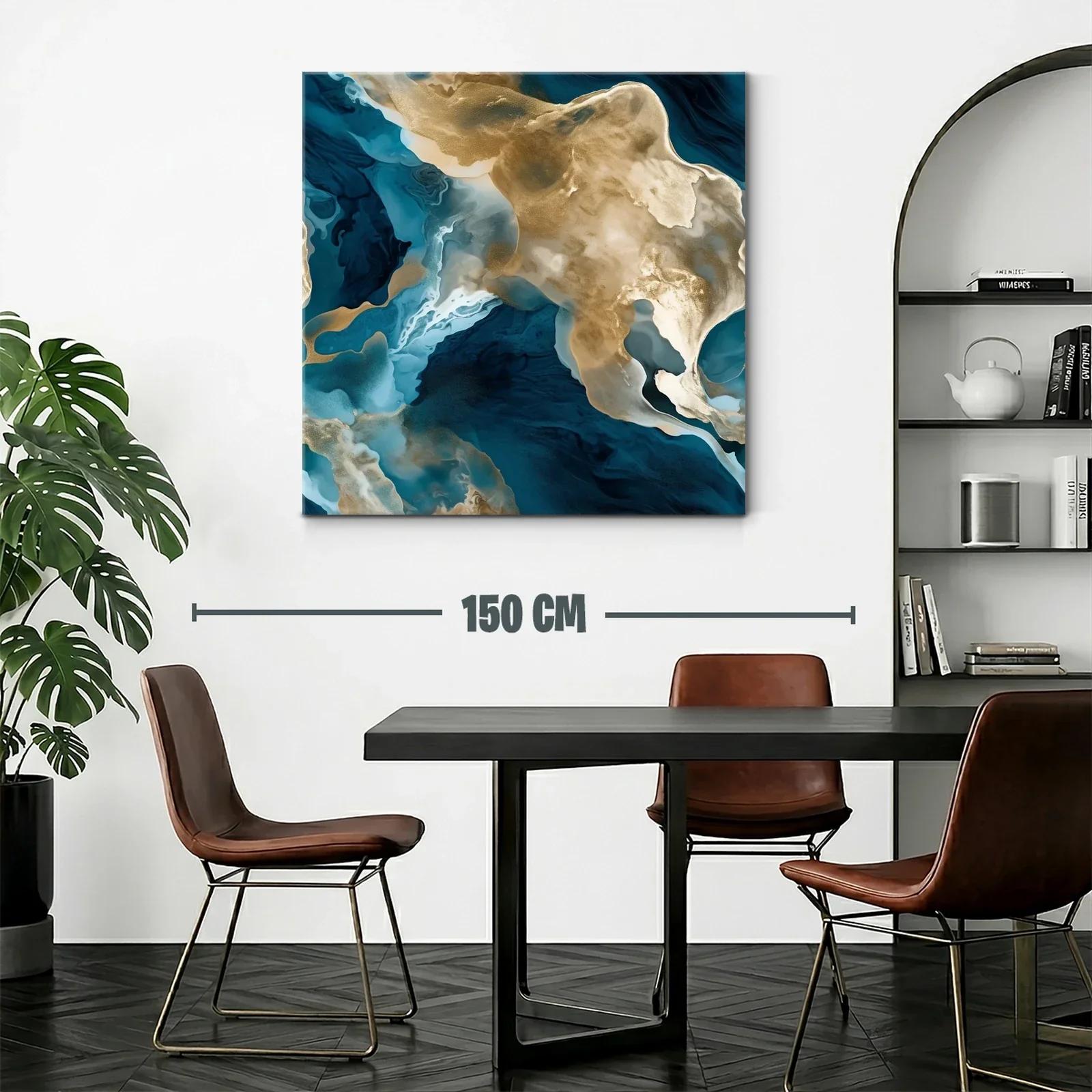 Cuadro abstracto con tonos dorados y azules intensos — miniatura 2