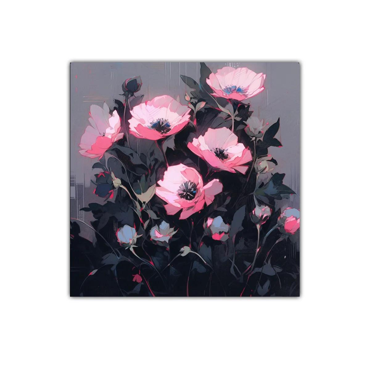 Cuadro floral con tonos rosas y fondo gris oscuro elegante — imagen principal