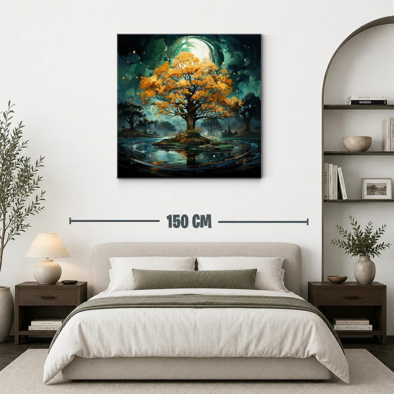 Árbol dorado en isla mágica con reflejos en agua — miniatura 3