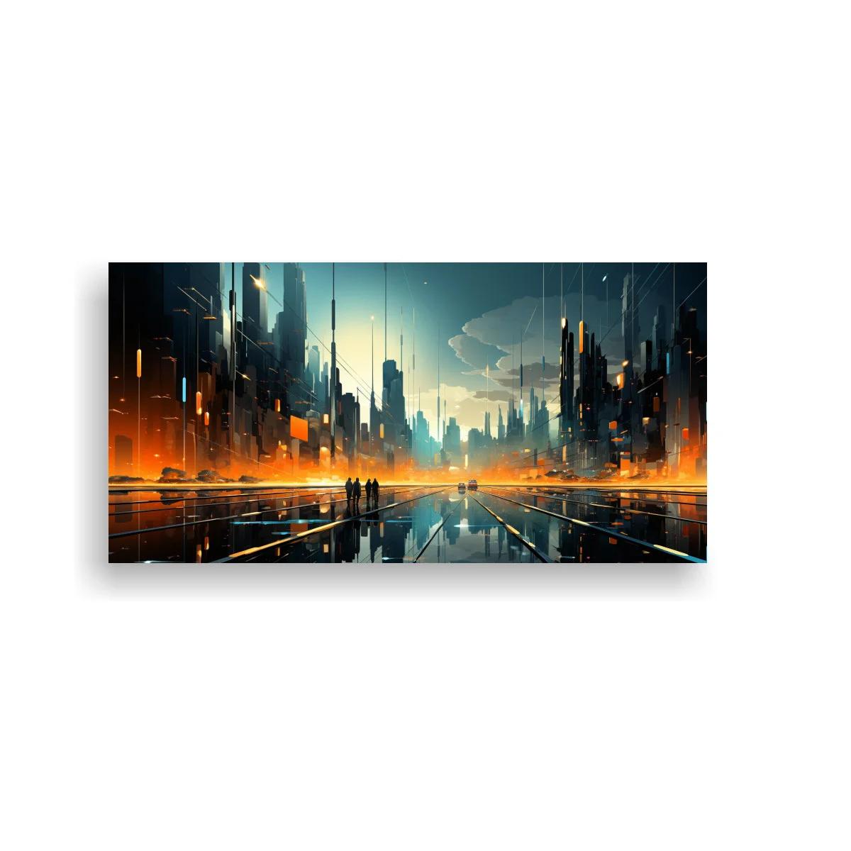 Cuadro ciudad futurista con avenida reflectante — imagen principal
