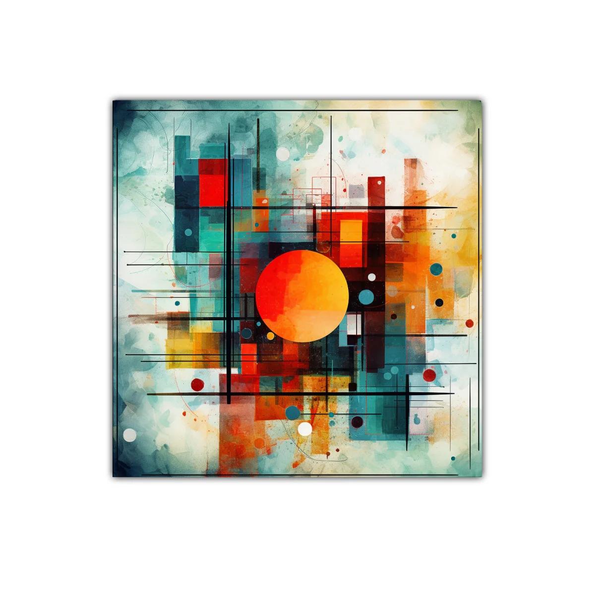 Composición abstracta con círculo central naranja vibrante