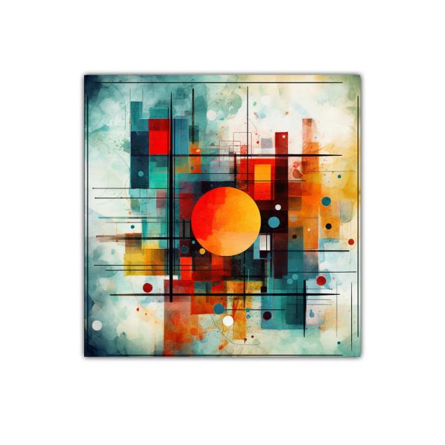 Composición abstracta con círculo central naranja vibrante