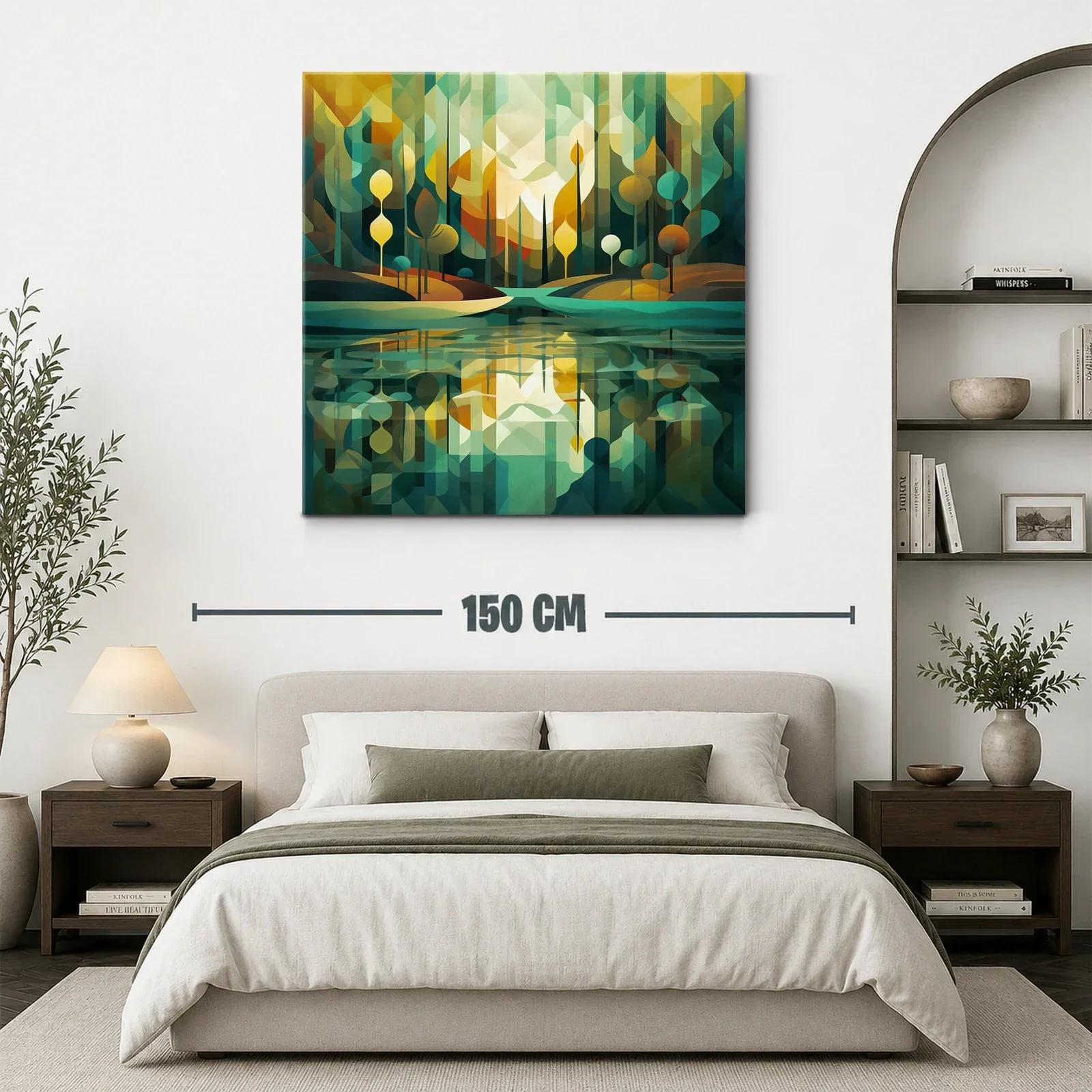 Paisaje abstracto con reflejos en tonos verdes y dorados — miniatura 3