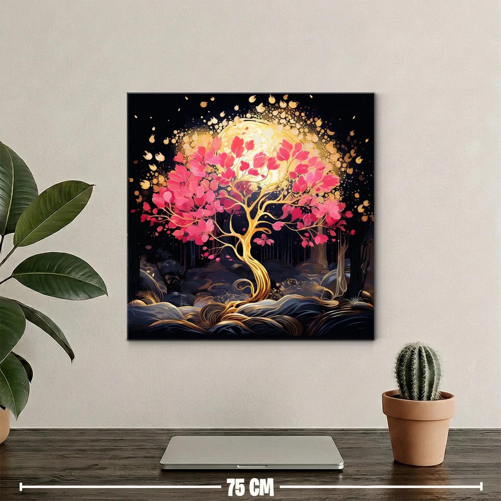 Árbol dorado con hojas rosas y luz resplandeciente — miniatura 2