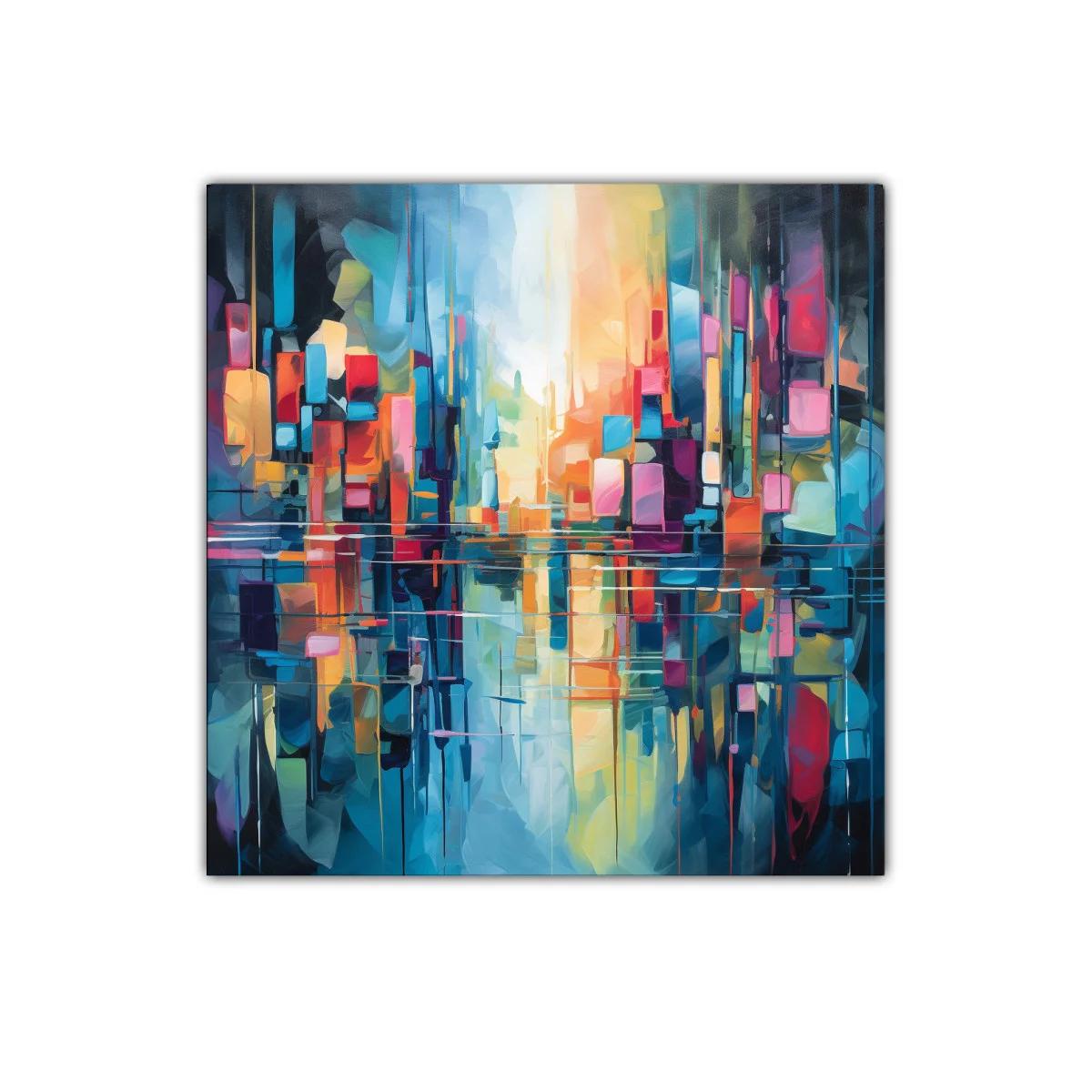 Cuadro abstracto con vibrantes colores urbanos y luz intensa — imagen principal