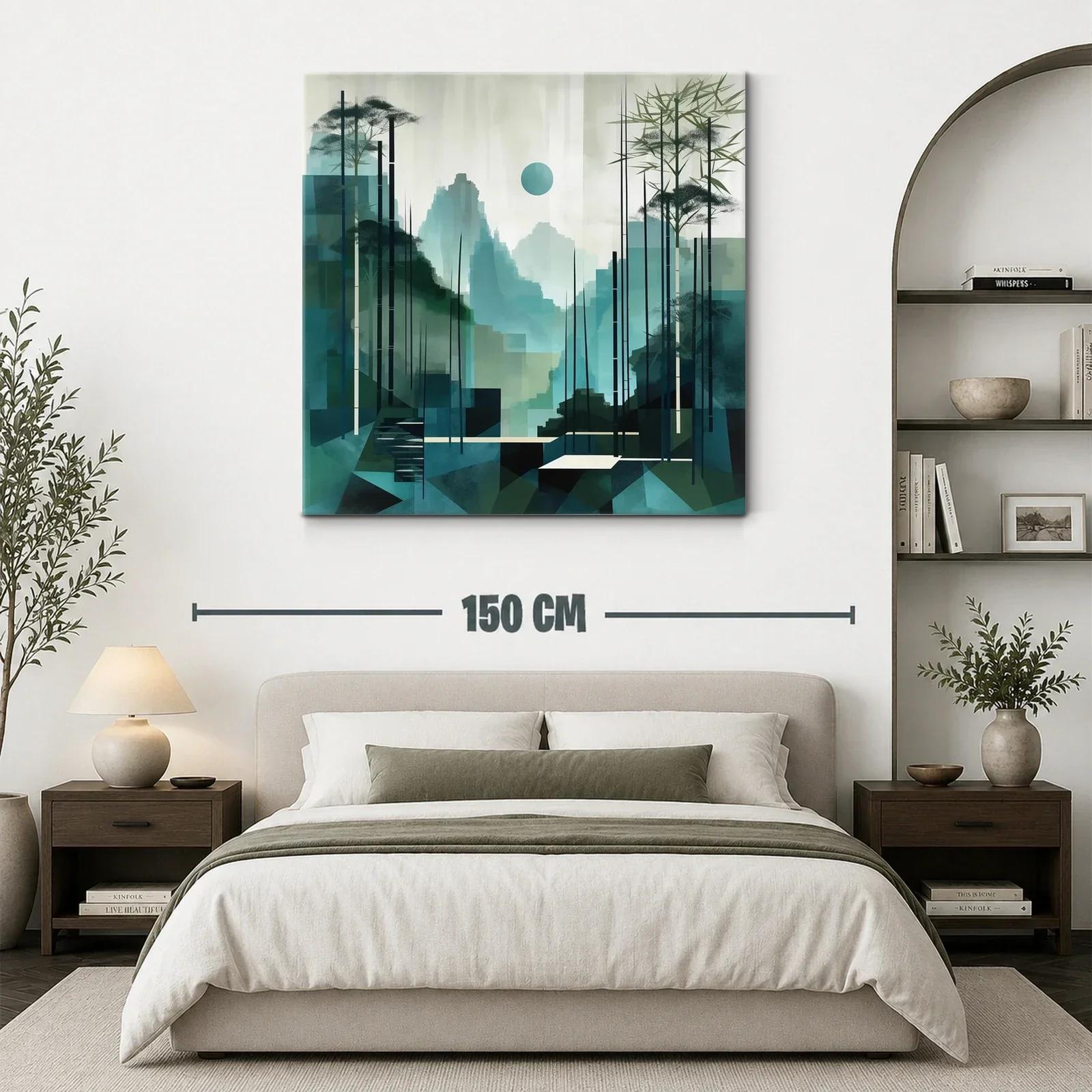 Paisaje abstracto con montañas y bambú en tonos verdes — miniatura 3