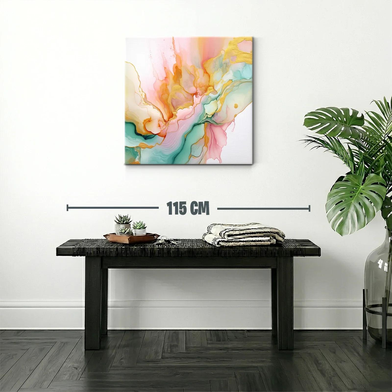 Cuadro Abstracto con Tonos Dorados y Pasteles Suaves — miniatura 2