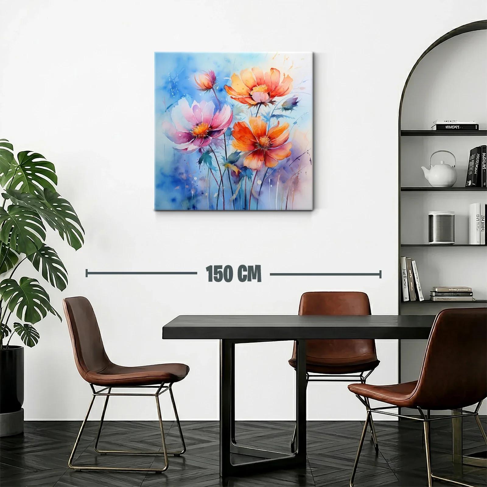 Vibrantes flores silvestres con tonos cálidos y fondo azul — miniatura 2