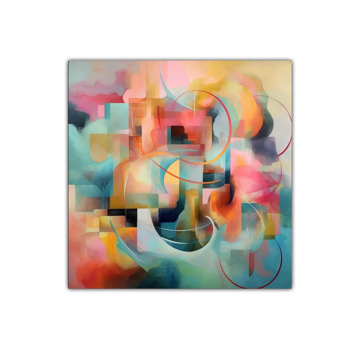 Composición abstracta con tonos cálidos y fríos entrelazados