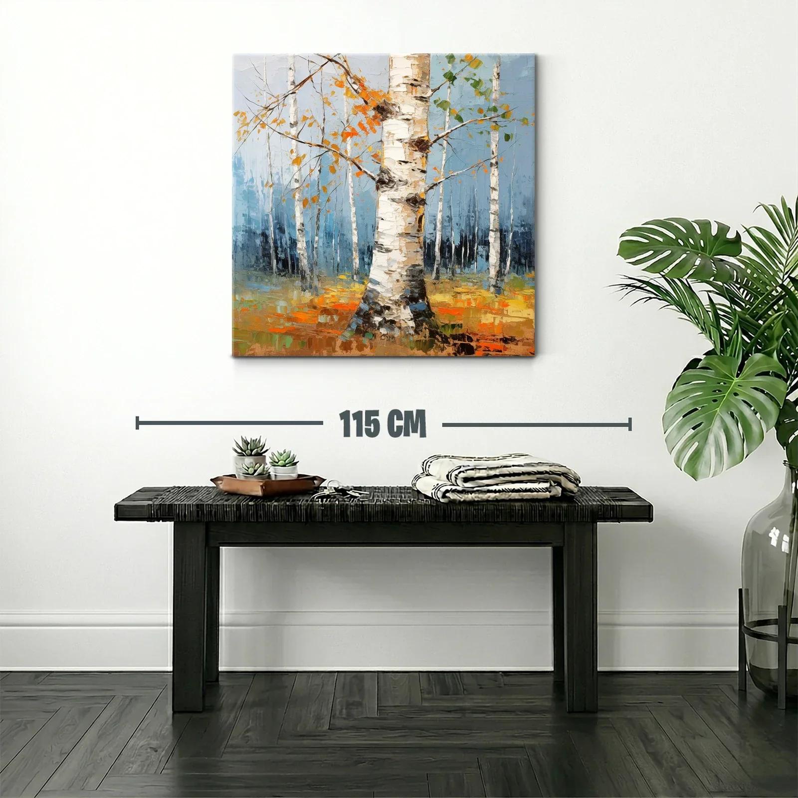 Bosque de abedules con tonos otoñales y cielo azul — miniatura 2