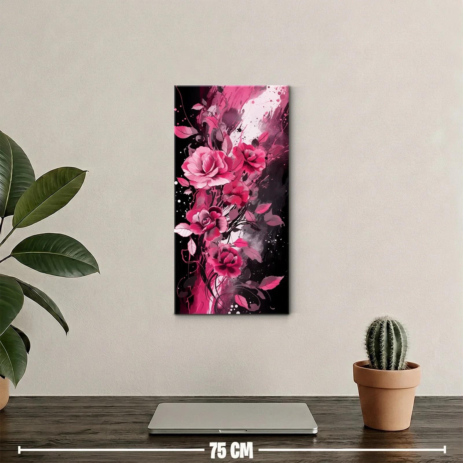 Cuadro flores rosas con efecto de tinta y fondo oscuro — miniatura 2