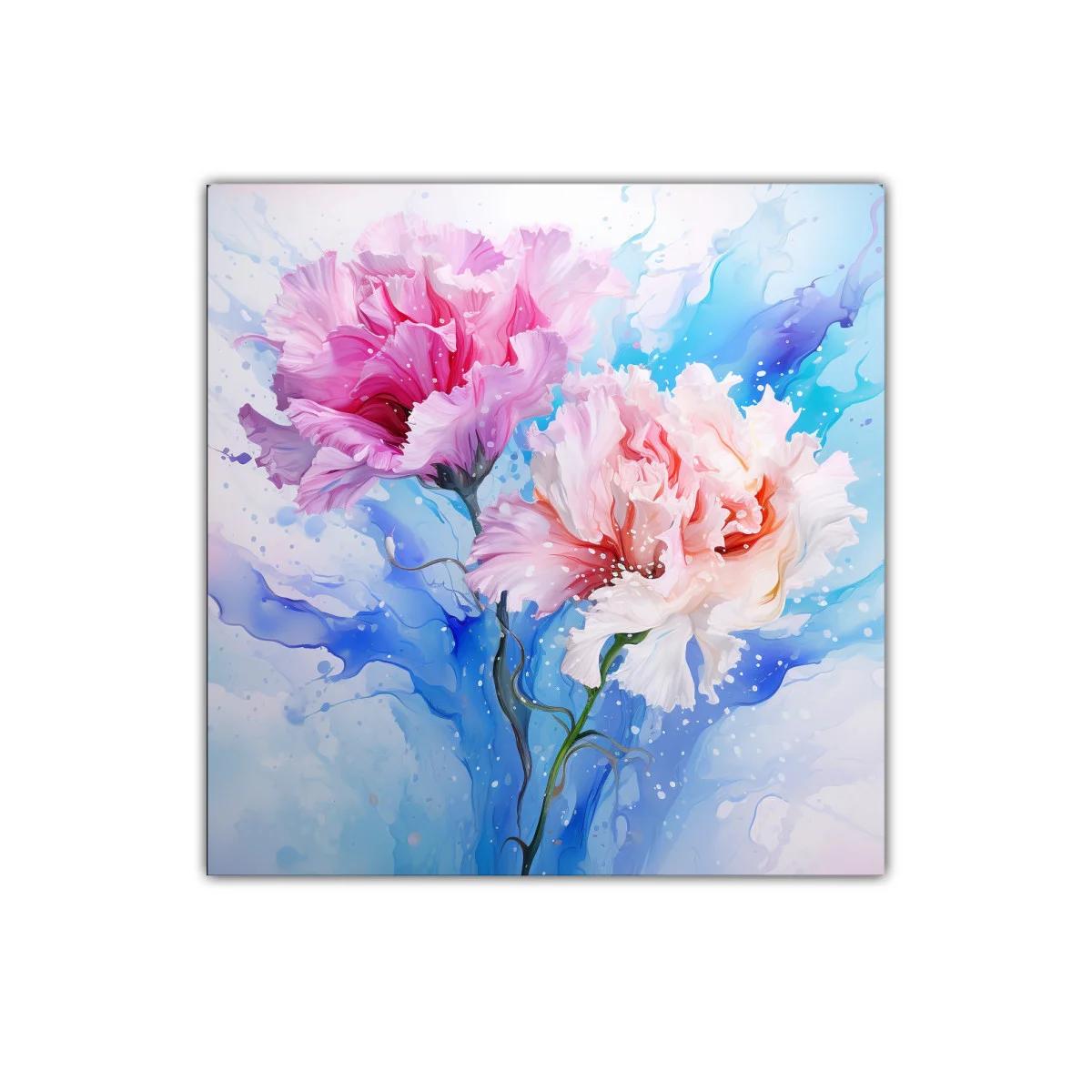 Cuadro decorativo de flores en tonos rosas y azules vibrantes — imagen principal