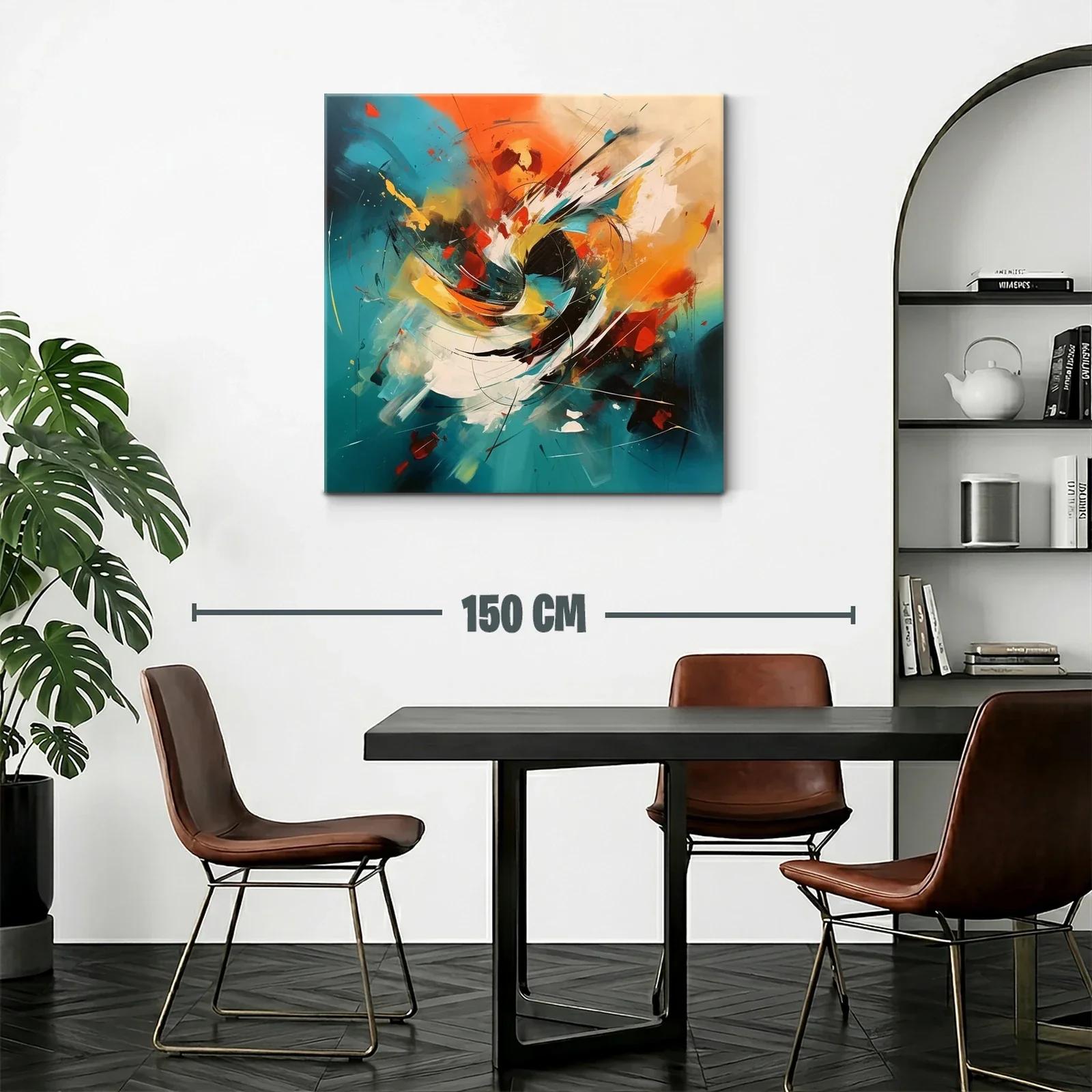 Cuadro abstracto enérgico con tonos cálidos y azules vibrantes — miniatura 2