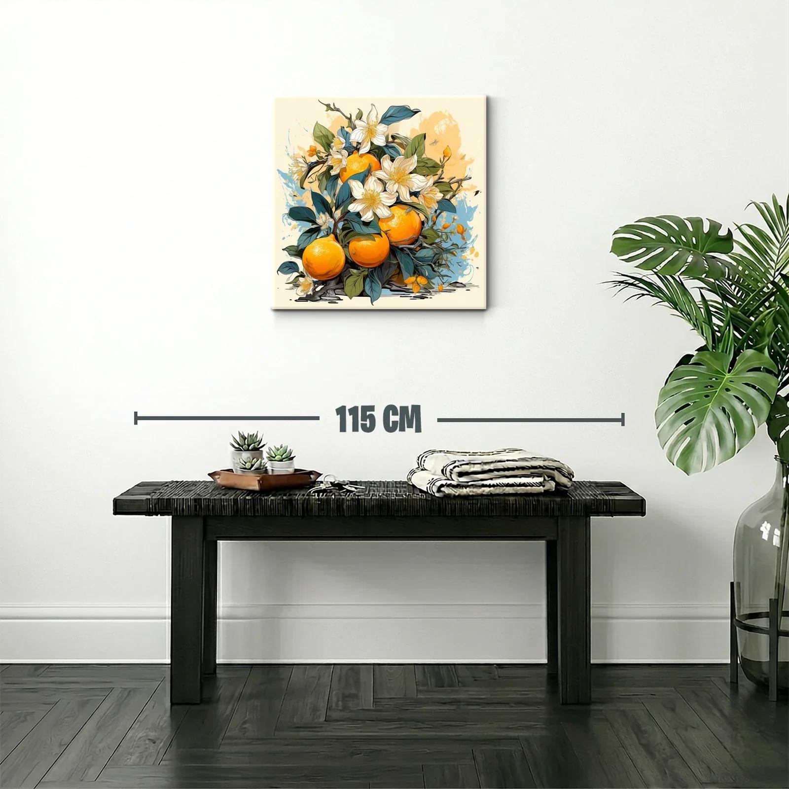 Cuadro con Naranjas y Flores en Tonos Cálidos y Naturales — miniatura 2