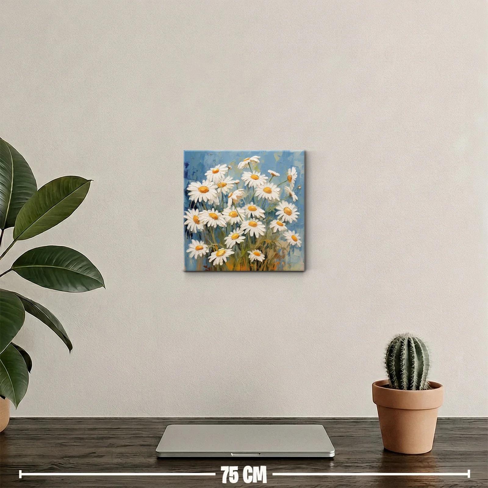 Cuadro decorativo con ramo de margaritas sobre fondo azul — miniatura 2