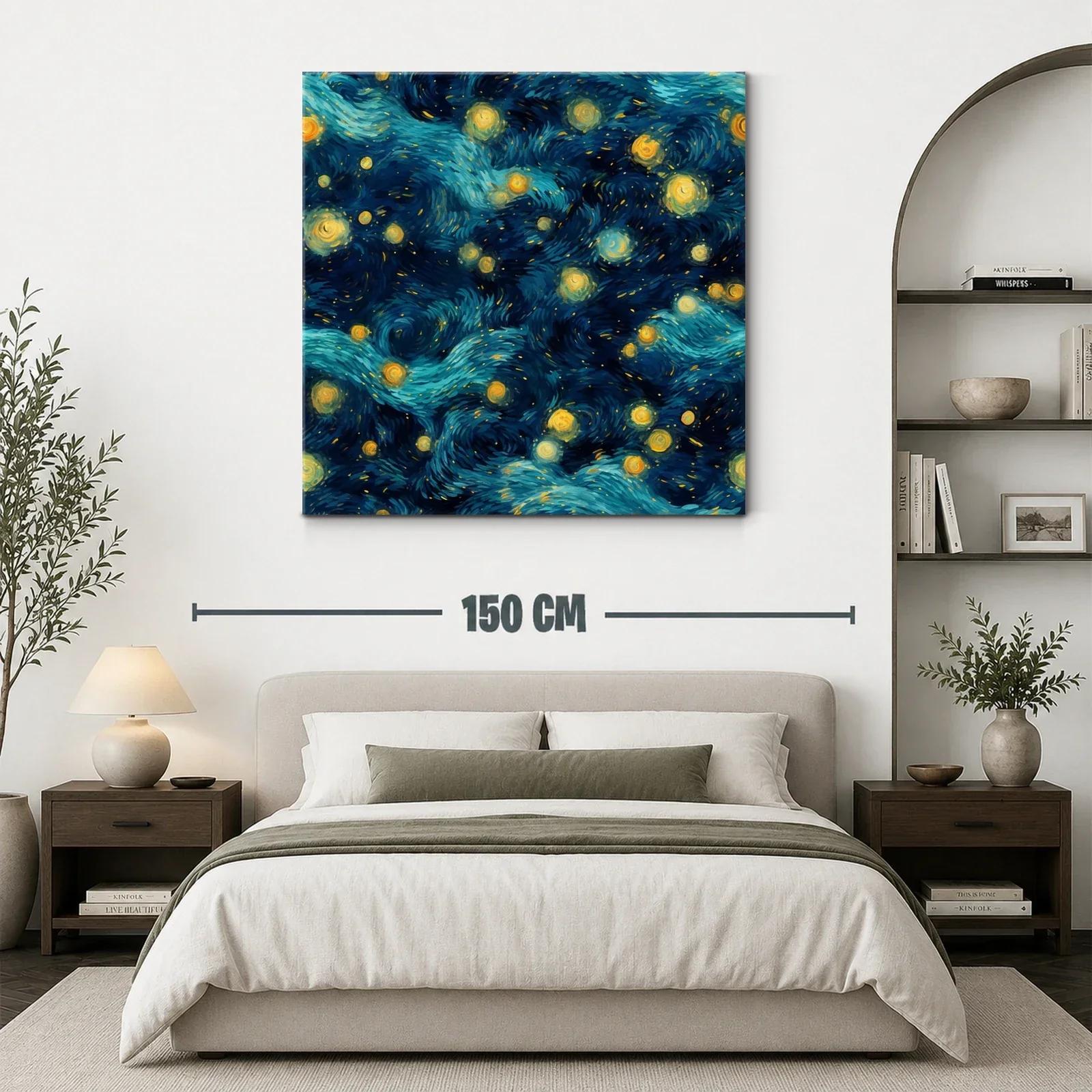Cuadro abstracto con galaxia de estrellas y remolinos azules — miniatura 3