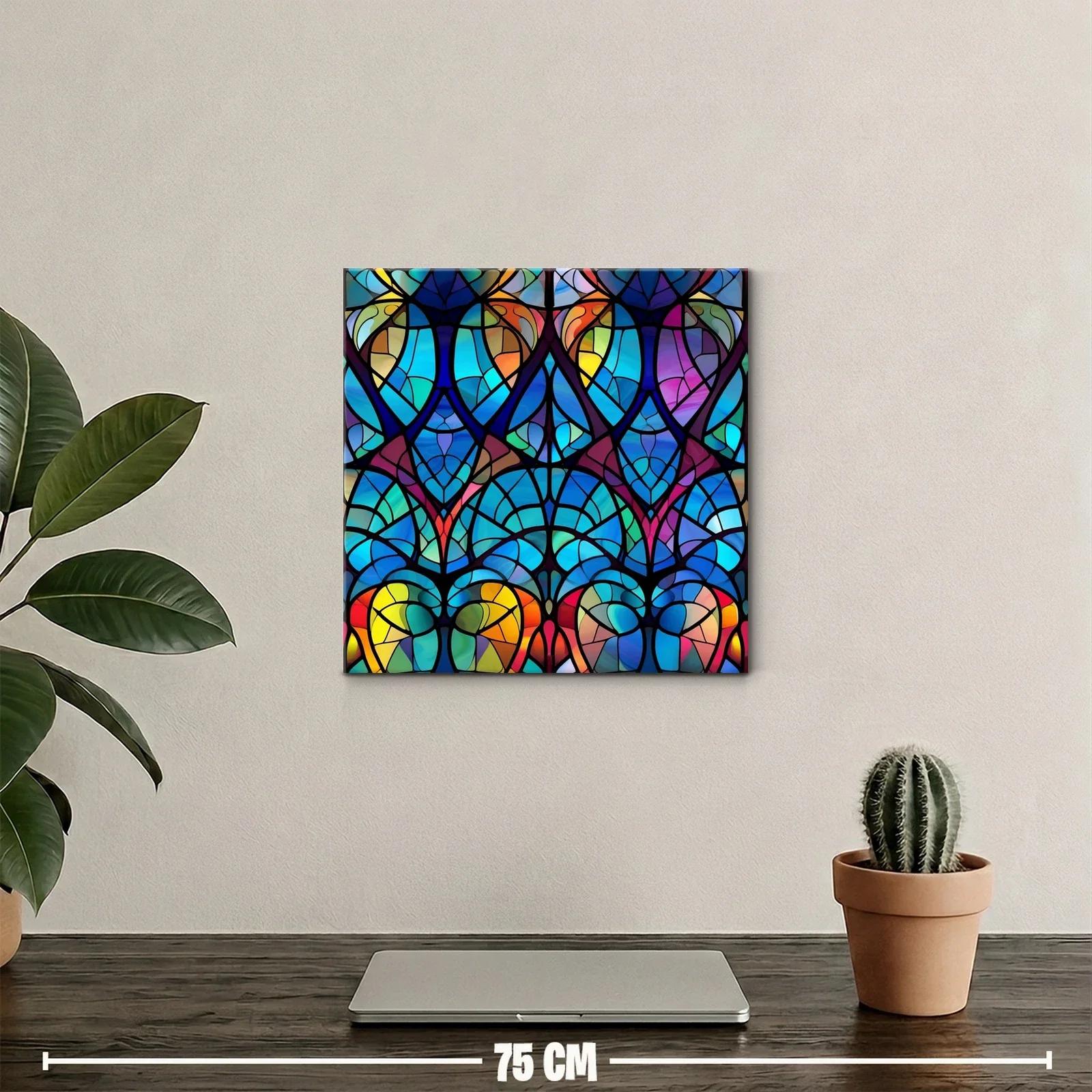 Cuadro con diseño abstracto en vibrantes tonos azules y cálidos — miniatura 2