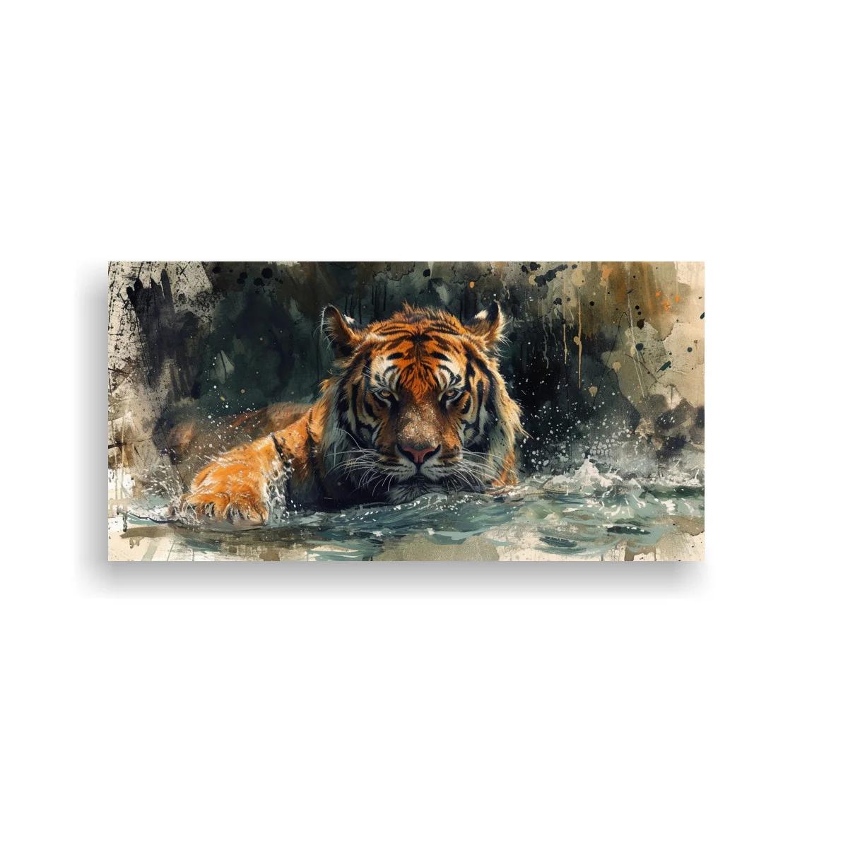 Cuadro tigre con salpicaduras y rostro protagonista
