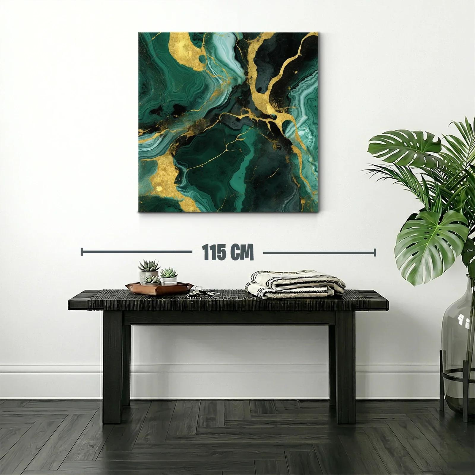 Cuadro abstracto con tonos verdes y detalles dorados brillantes — miniatura 2