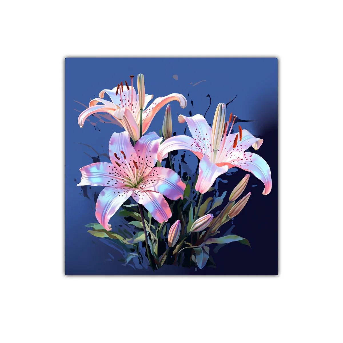 Cuadro decorativo con lirios blancos y tonos pastel sobre fondo azul — imagen principal