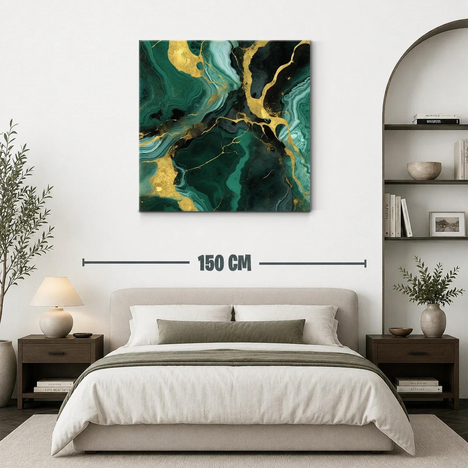 Cuadro abstracto con tonos verdes y detalles dorados brillantes — miniatura 3