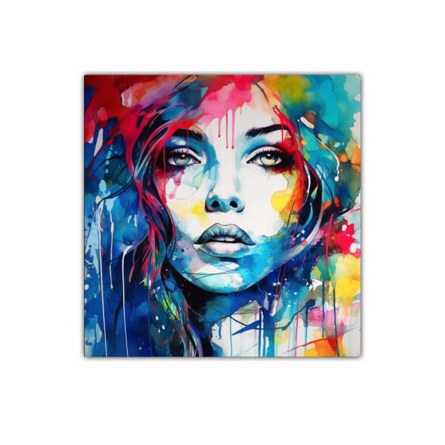 Rostro femenino con explosión de colores vibrantes