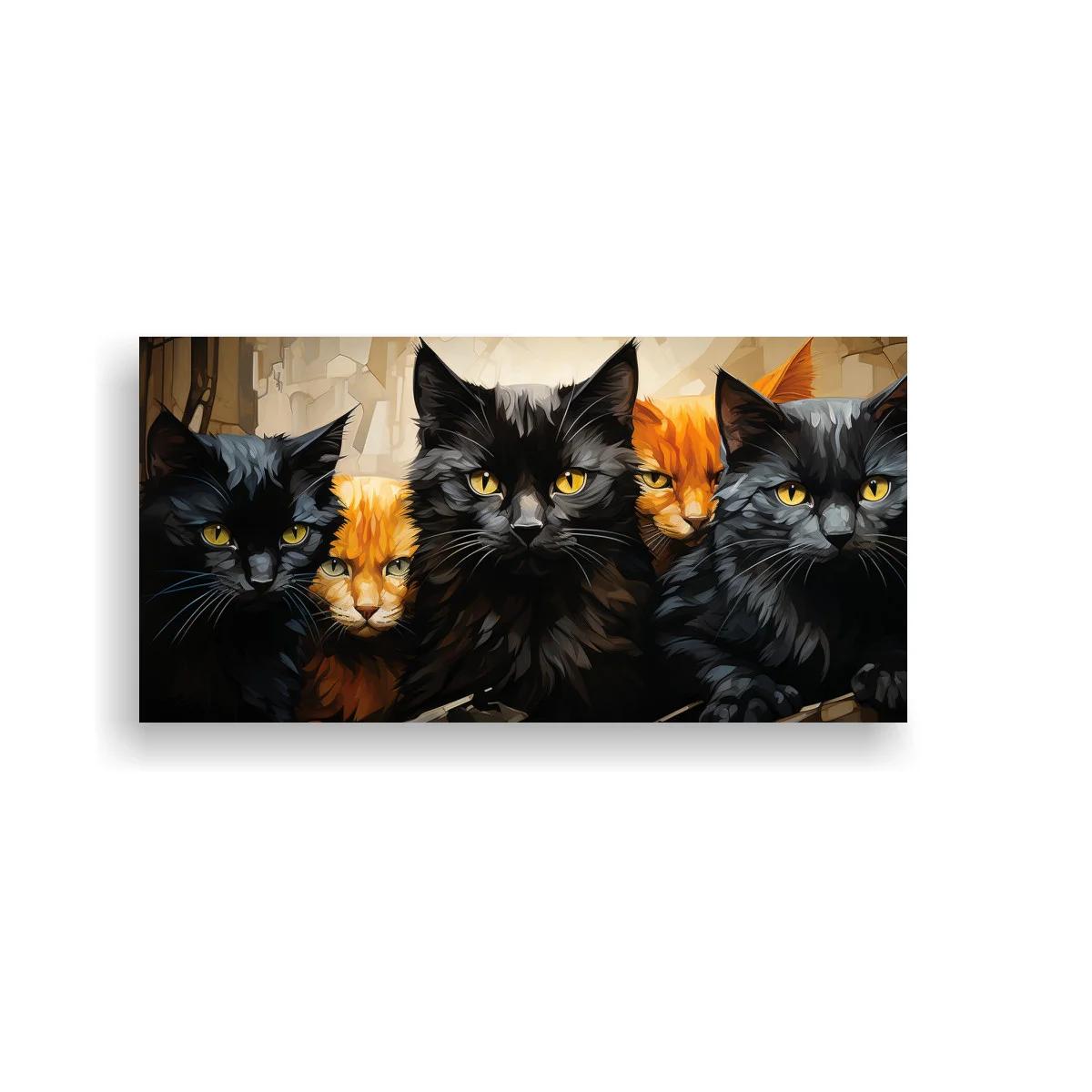 Cuadro grupo de gatos de pelo largo con fondo geométrico