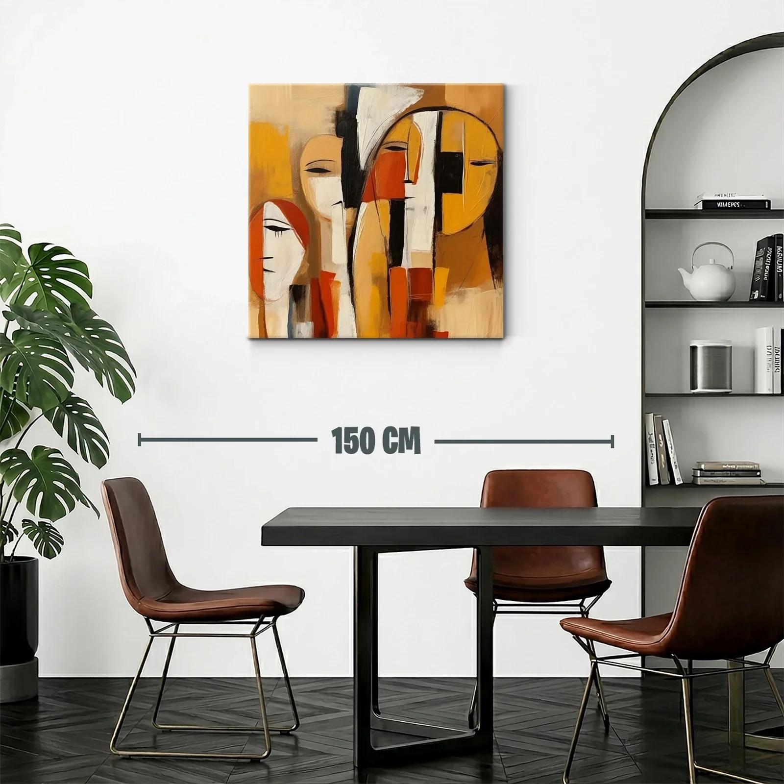Cuadro abstracto con figuras humanas en tonos cálidos — miniatura 2
