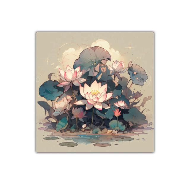 Cuadro decorativo con flores de loto delicadas y etéreas