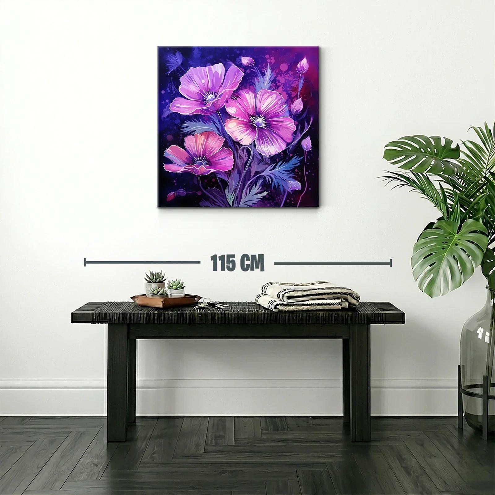 Cuadro floral vibrante con tonos púrpura y rosa — miniatura 2