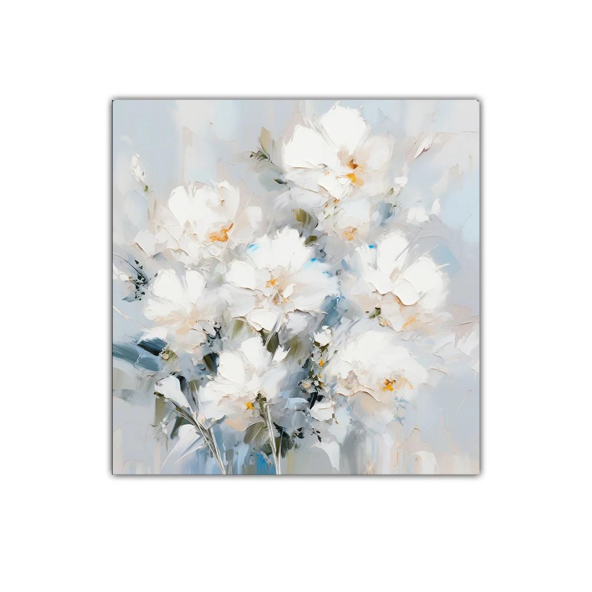 Cuadro floral blanco con toques suaves azules y verdes — imagen principal