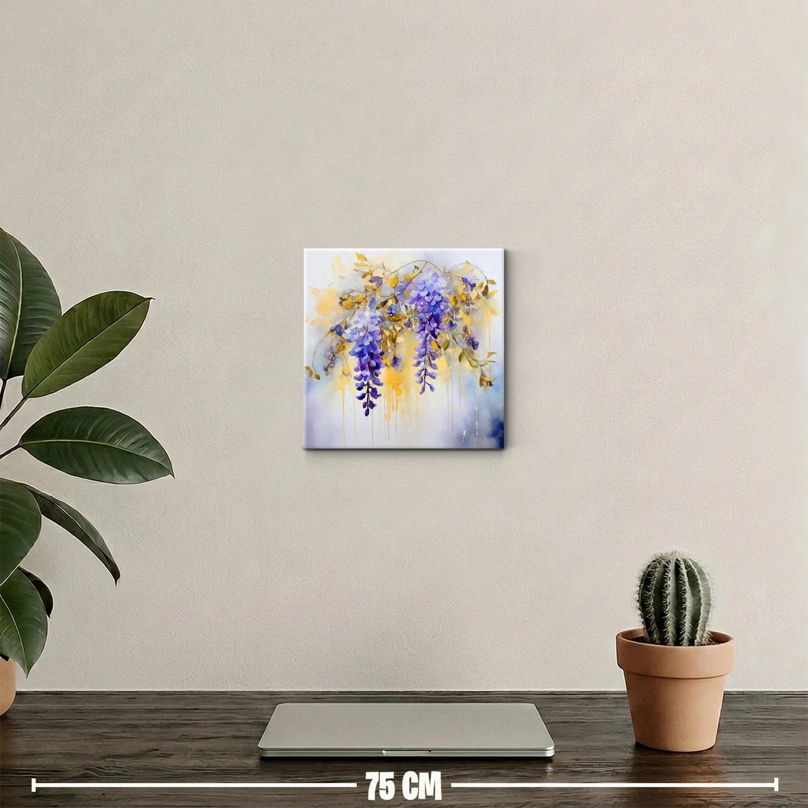 Cuadro con flores moradas y hojas en tonos dorados — miniatura 2