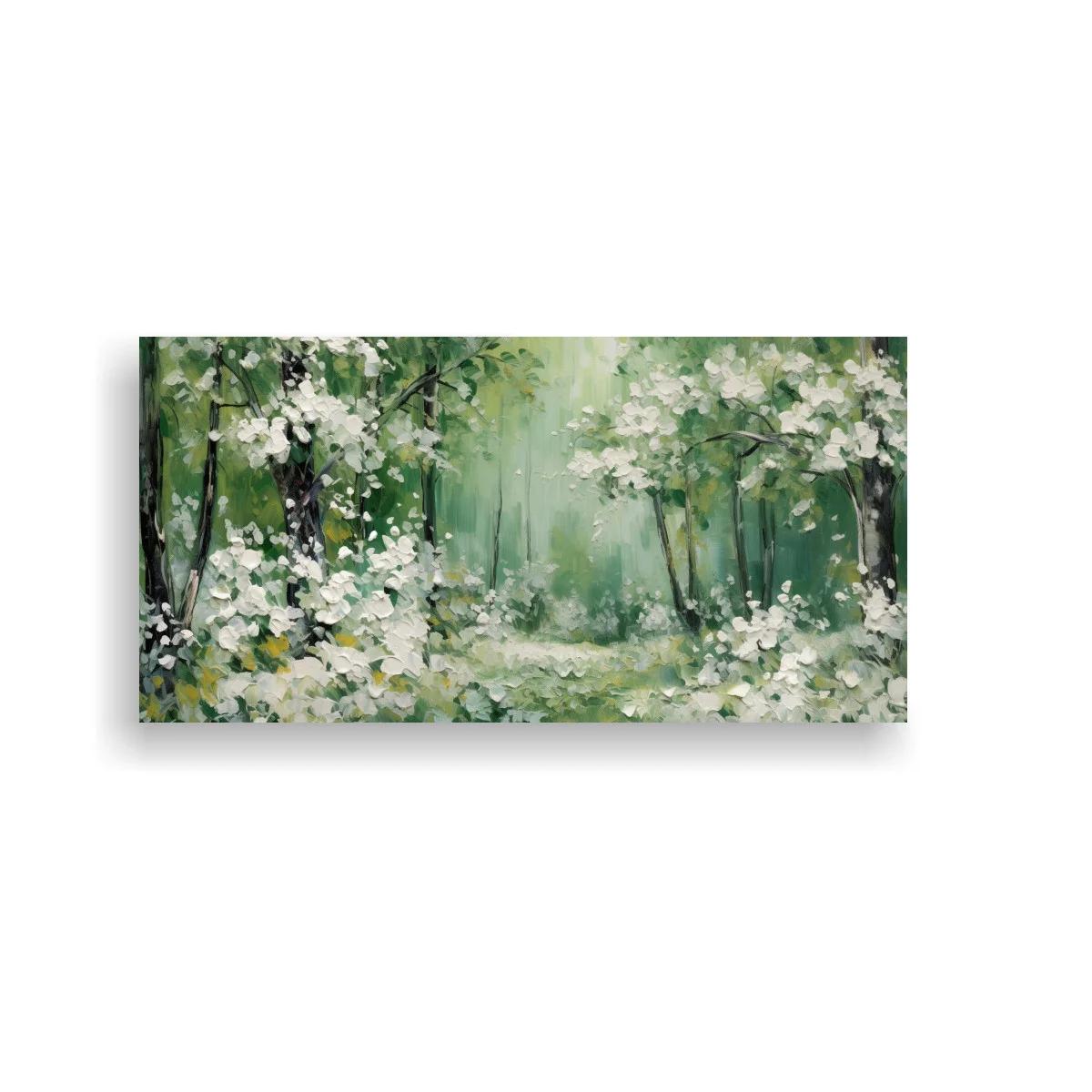 Cuadro bosque con flores blancas y arboleda abierta