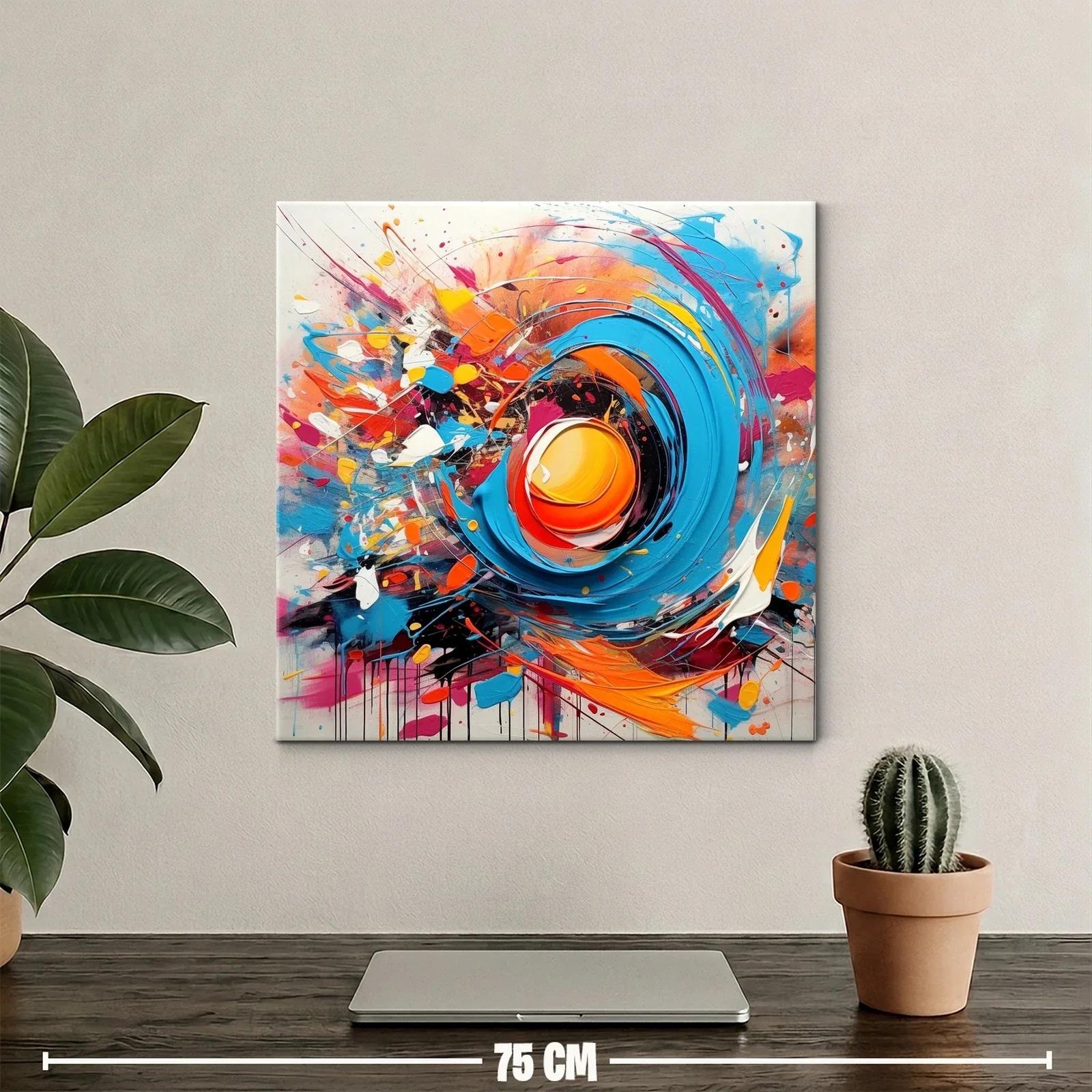Cuadro abstracto en vibrantes tonos azules y naranjas — miniatura 2