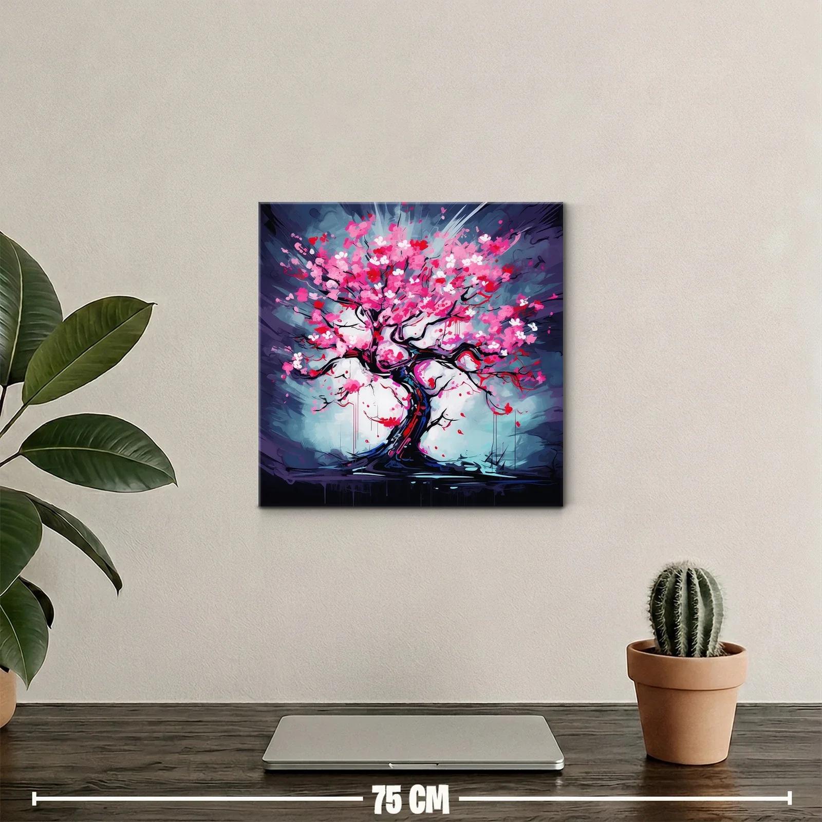 Árbol de flores vibrantes en tonos rosas y rojos — miniatura 2