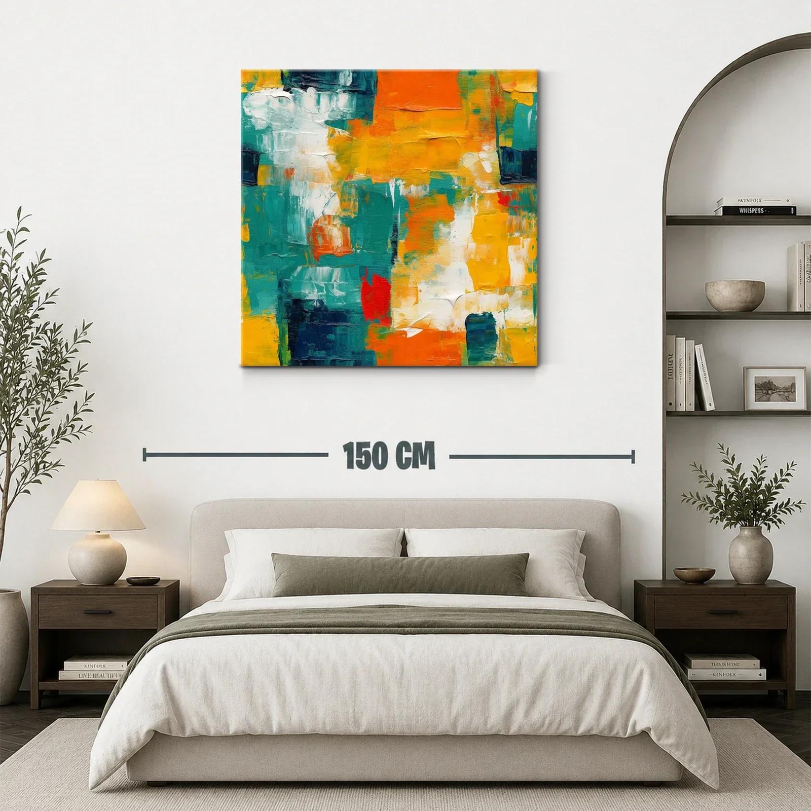 Cuadro Abstracto en Tonos Naranja Azul y Amarillo — miniatura 3