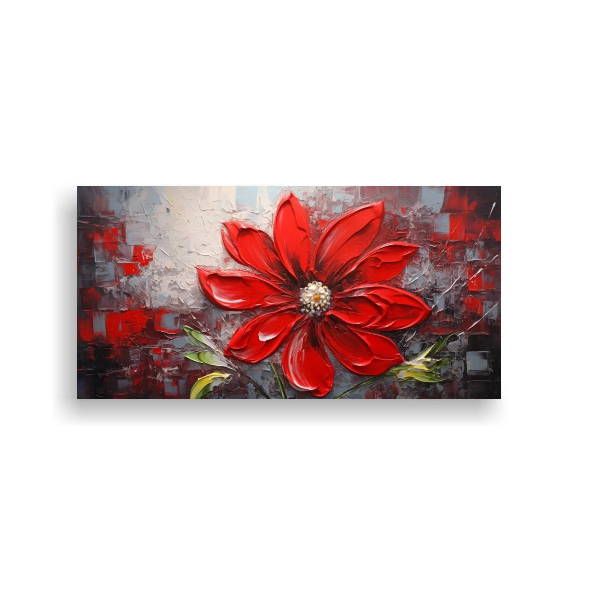 Cuadro flor roja de pétalos abiertos con fondo gris y rojo — imagen principal